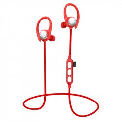 Hook Over the Ear Bluetooth Headset Earbud with MicroSD Music Slot MST7 (Red)